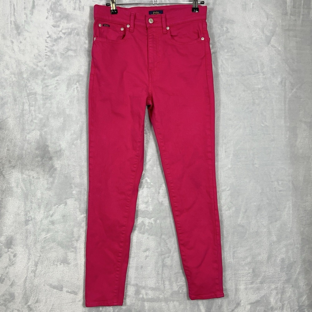 Polo Ralph Lauren Women Jeans Pants 28 Pink Stretch Skinny Ankle Big Logo Preppy